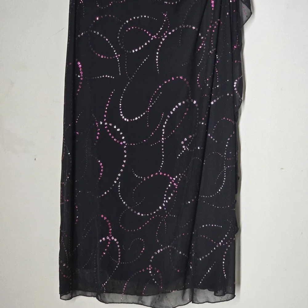 Vtg Y2K I.N. San Francisco Black Pink Glitter Halter Formal Dress Ruched L USA